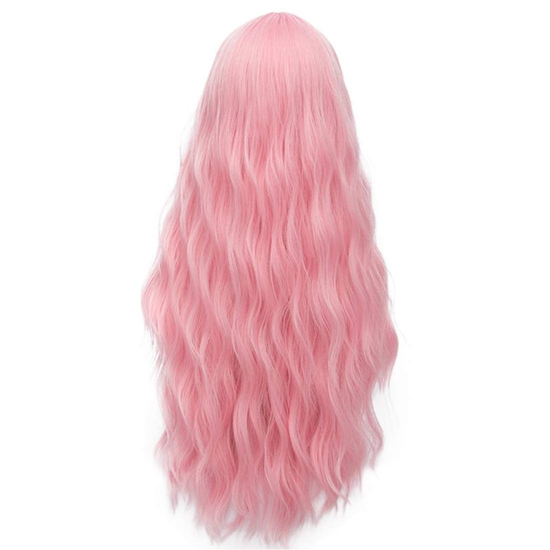 Probeauty Long Pink Wig Light Pink Wigs for Women Synthetic Heat Resistant Curly Wave Cosplay Wig for Halloween Costume - Image 1